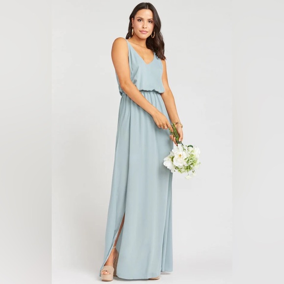 Show Me Your MuMu Dresses & Skirts - NWOT Show Me Your Mumu Kendall Vneck Chiffon Maxi in Silver Sage Blue/Green